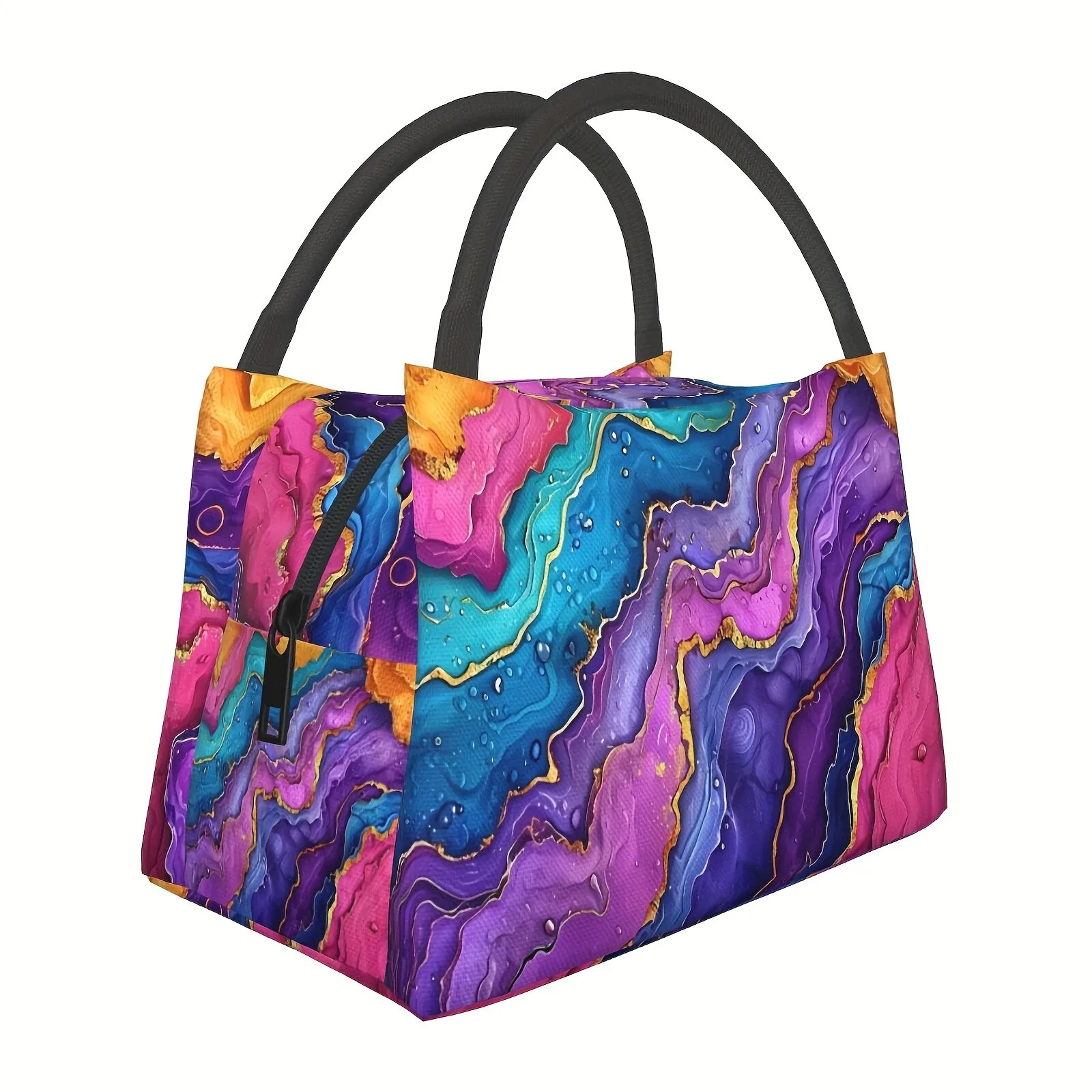 Abstract Agate Print Insulated Lunch Bag Portable Thermal Cooler Food Carrier for Work Picnic