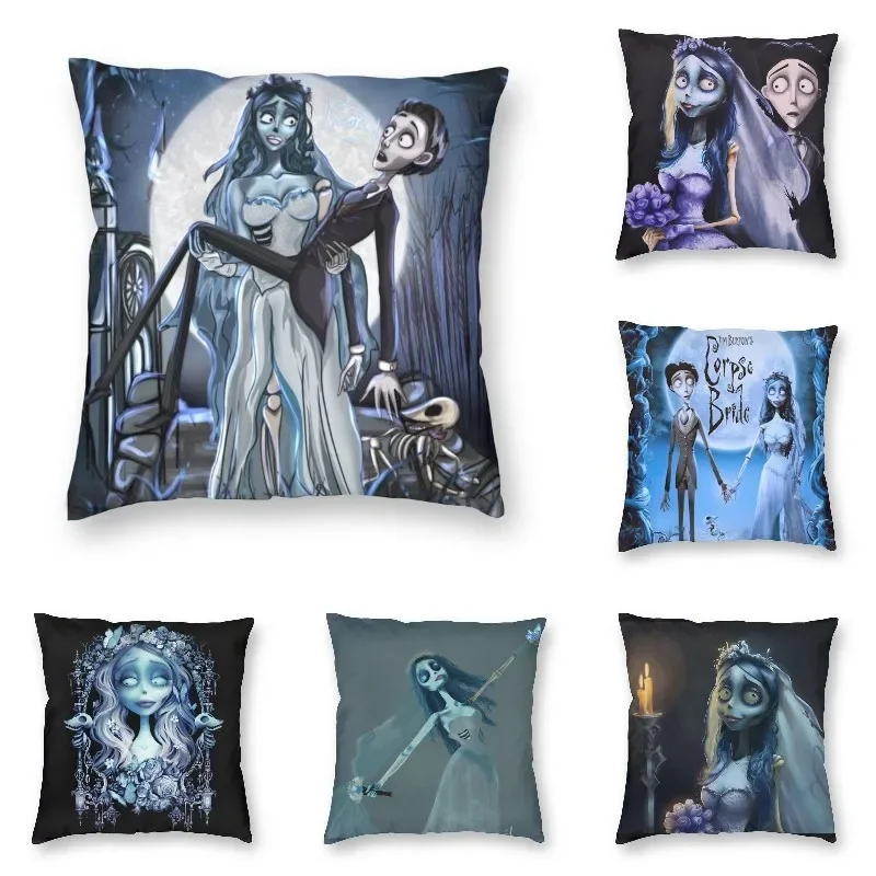 Cool The Corpse Bride Emily And Victor Pillow Case Halloween Sofa Cover Scary Movie Cushion Cover for Living Room Decoration