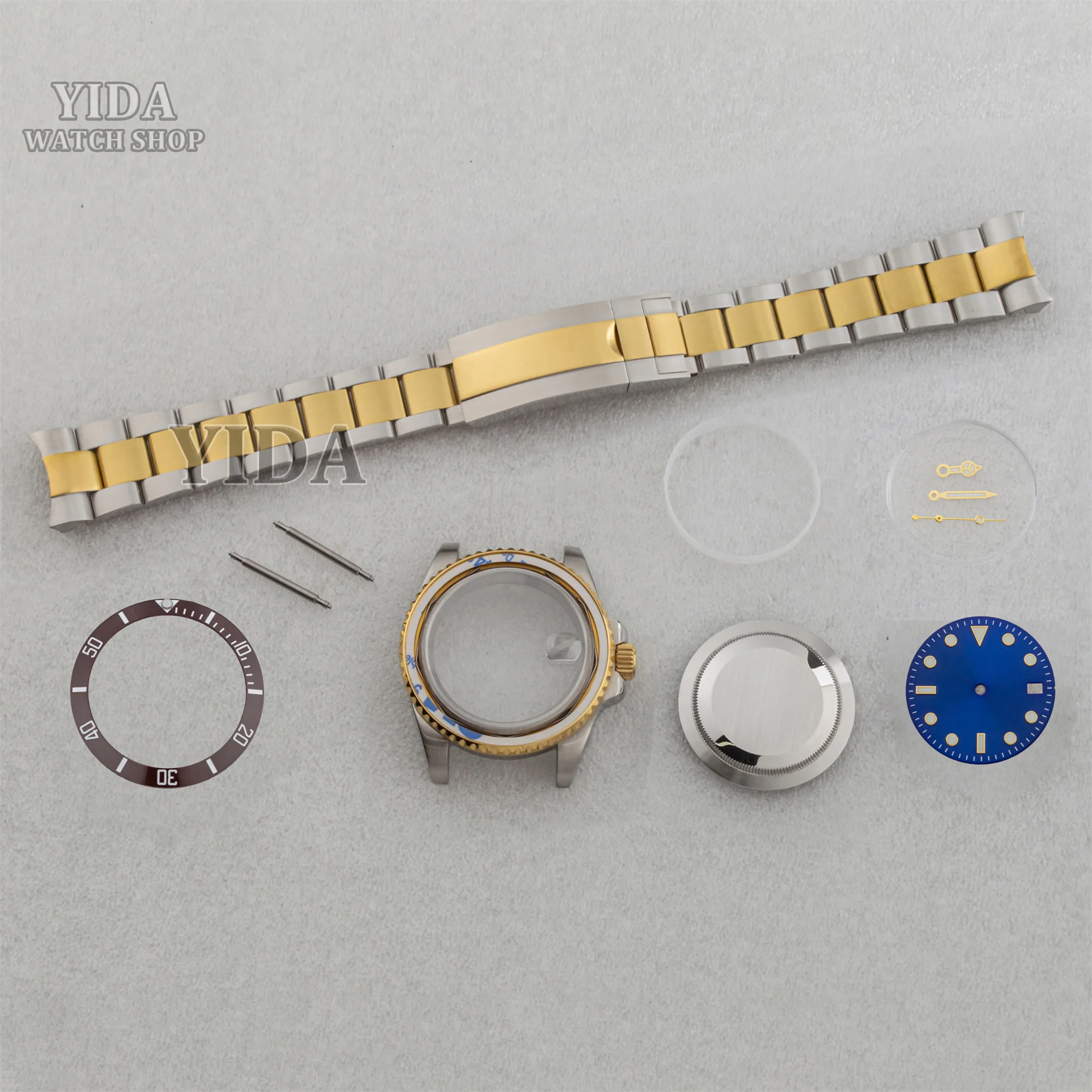 40MM Gold Watch Case Ceramic Bezel Strap Sapphire Glass 28.5mm Dial Luminous Hand for NH35 SUB GMT NH36 Movement Mod Accessories