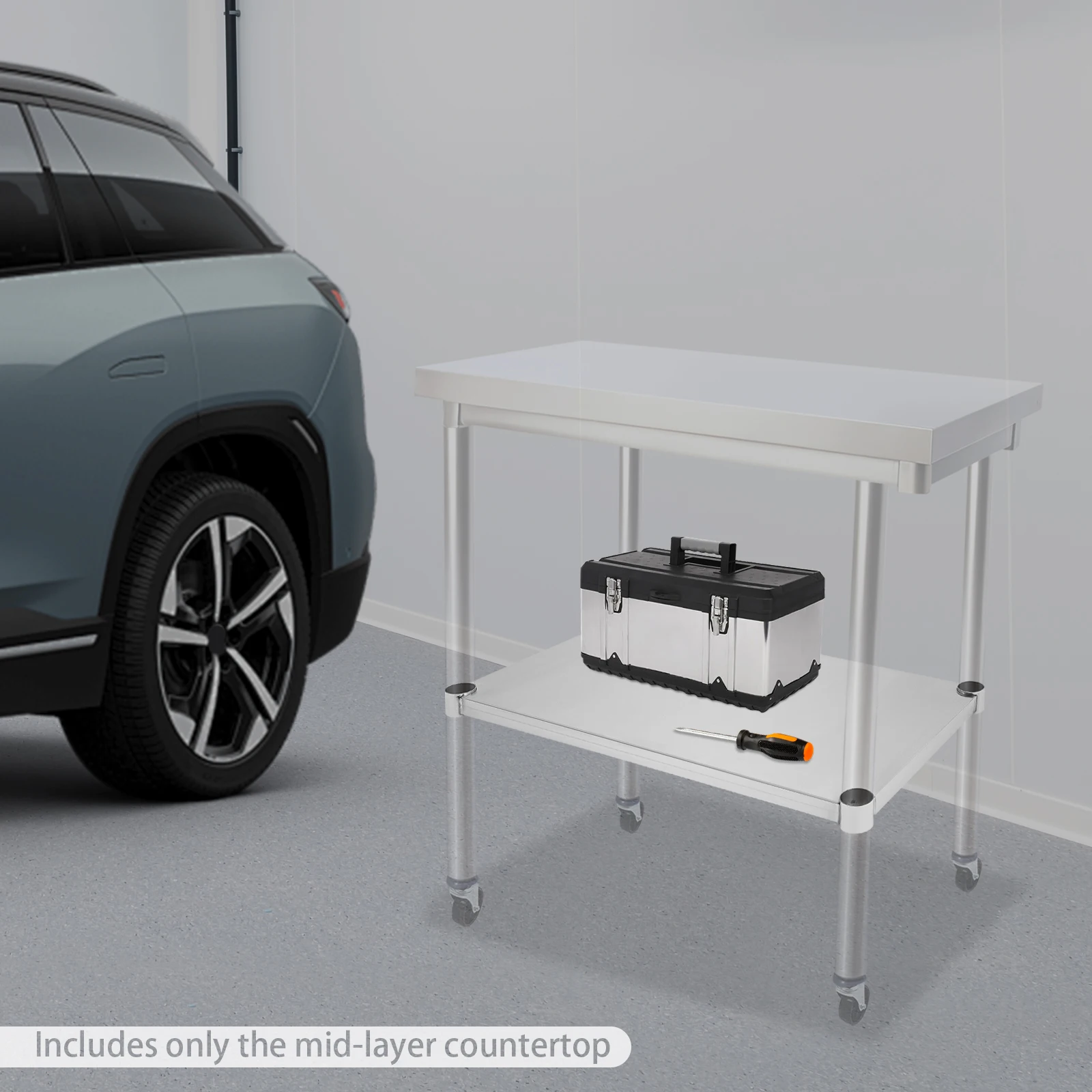 Stainless Steel Rectangle Adjustable Lower Shelf, Work Table Under Shelf for DuraSteel Worktables, Including Standard Worktables