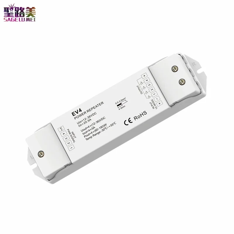 

RGB RGBW 4CH LED Power Repeater EV4 DC 12V -36V 5A*4CH 20A 4 Channel Output RGBW Strip Led Power Amplifier PWM signal control
