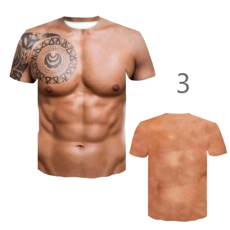 Halloween Novelty Mens Casual Short Sleeve 3D Chest Muscle Printing Graphic T Shirt Funny Tops Tee Family Kids Tees Fashion Tops