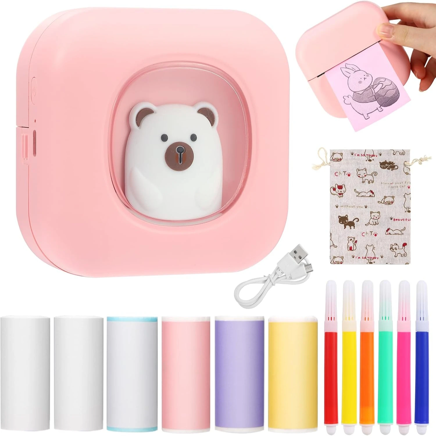 Portable Sticker Printer  Thermal Printer with 6 Roll Sticker Papers, Wireless Inkless Printer Fits iOS+Android, Tiny Pocket Pri