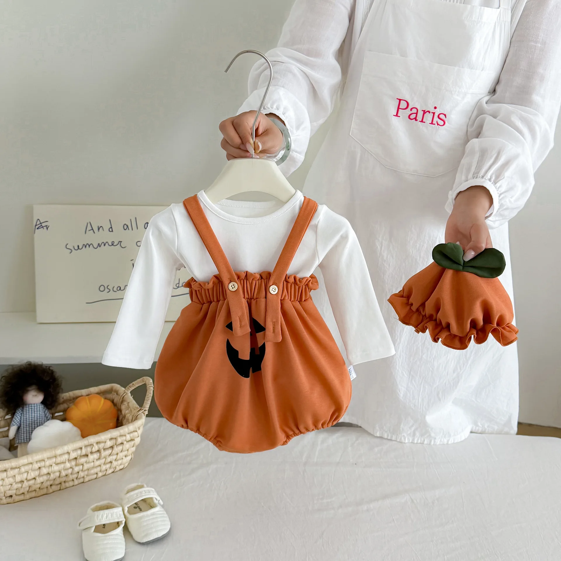 2026 Baby's 1st Halloween Costume Set: Pumpkin-Themed Suspender Romper + Matching Pumpkin Hat