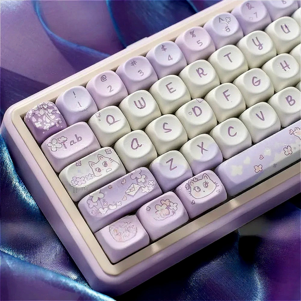 

PBT material 130 keys, MOA-like purple, keycaps, cat mind, keycaps for mechanical keyboards