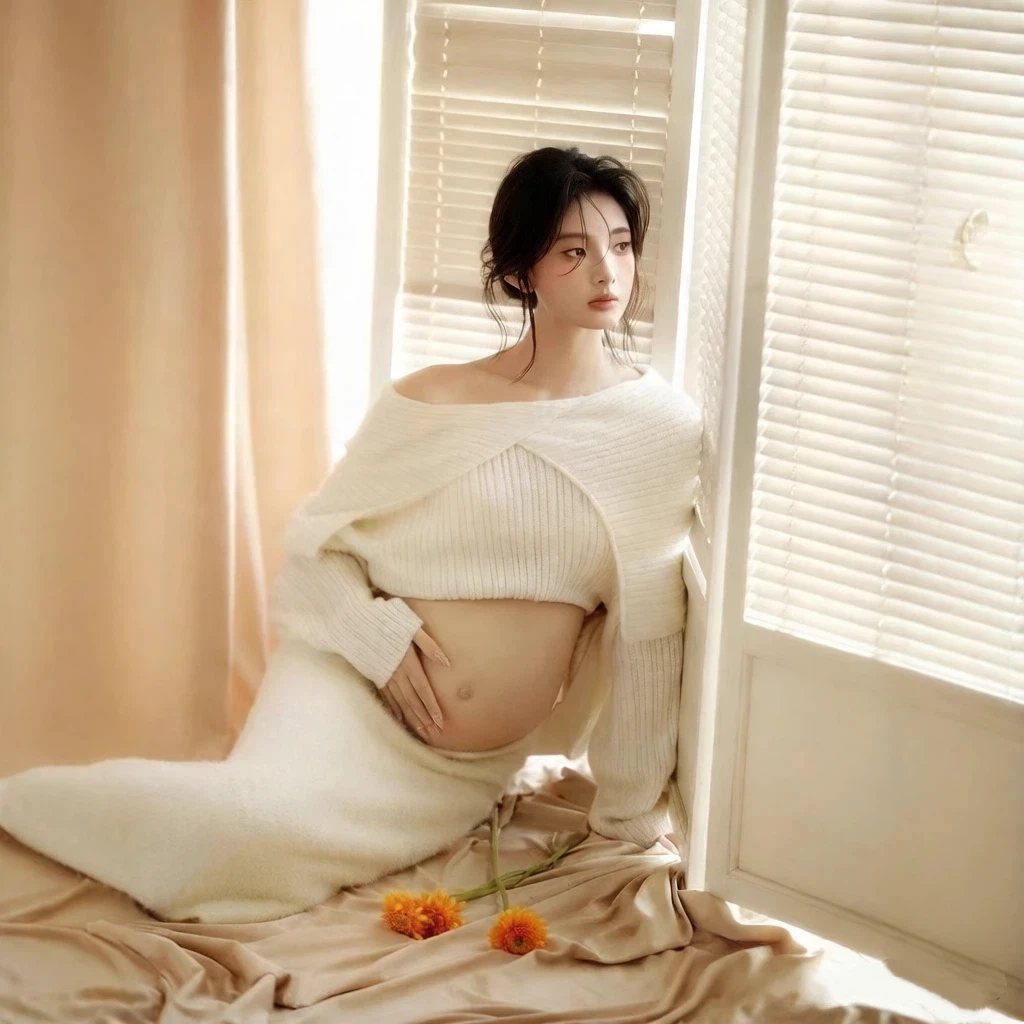 Women Photography Props Maternity Spring Off-shoulder Tops Skirts Pregnancy Dresses 2-piece set Studio Photoshoot Photo Clothes