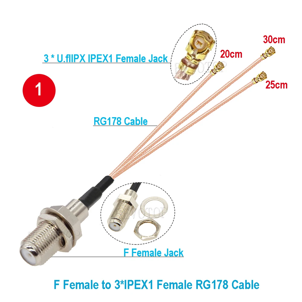 1PCS 1 F to 3 IPX Splitter Cable F Female/Male to 3 x U.fl Ipx IPEX1 Female RG178 Cable WIFI Antenna Extension Jumper Pigtail