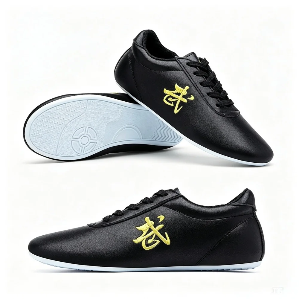 

Chinese Cloud Embroidery Martial Arts Shoes Soft Microfiber Leather Lightweight Non Slip Sole Taichi Kung Fu Competition Sneaker