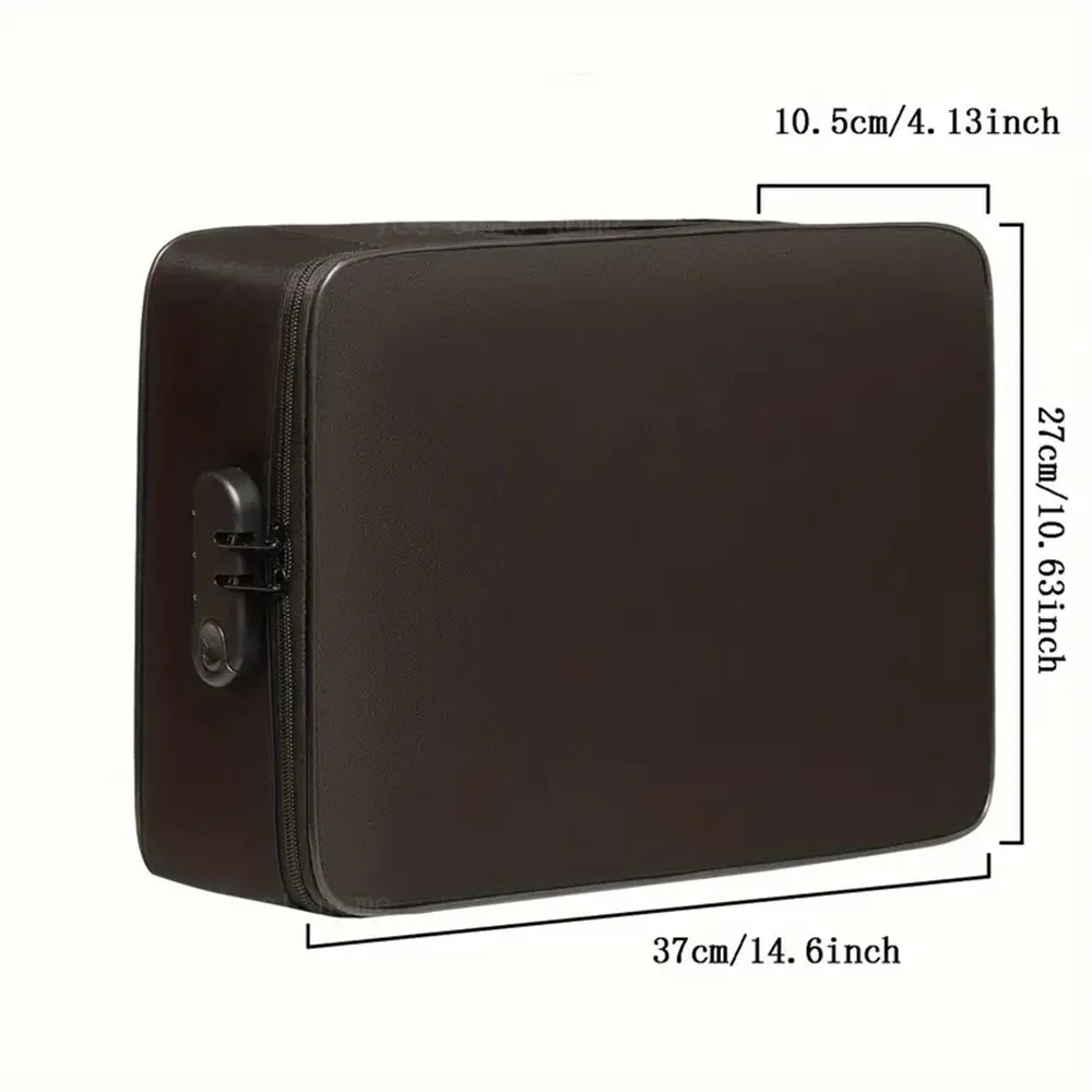 방수 지퍼가 달린 검정색 잠금식 파일 가방, 3층 파일 보관 상자, 안전하고 휴대 가능한 여행 및 가정용 정리 가방