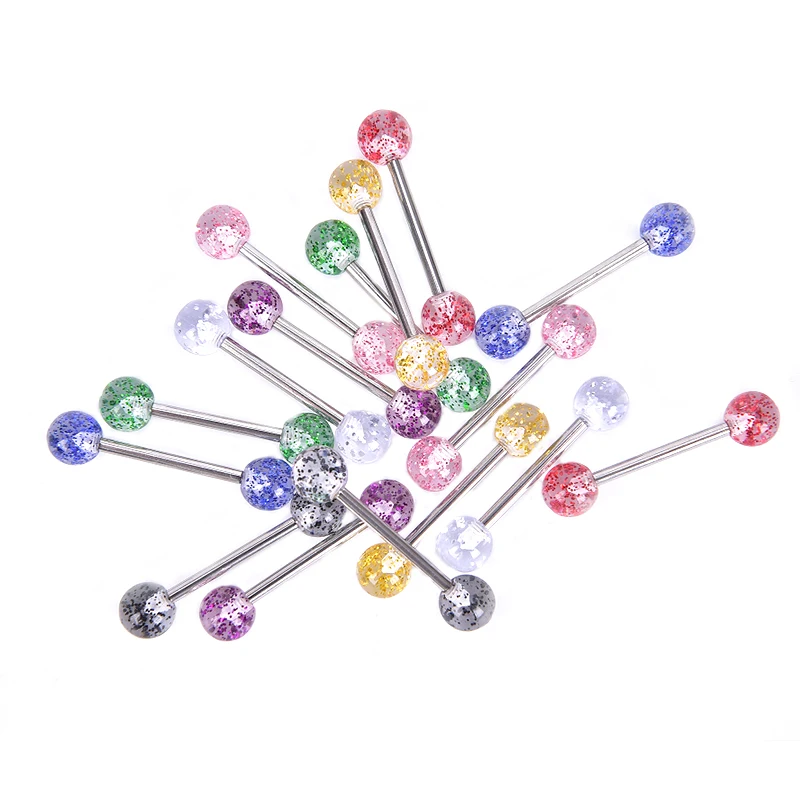 8PCS/lot Surgical Steel Glitter Tongue Piercing Ball Barbell Bar Tongue Ring Body Studs Piercing Jewelry Women Men Piercing