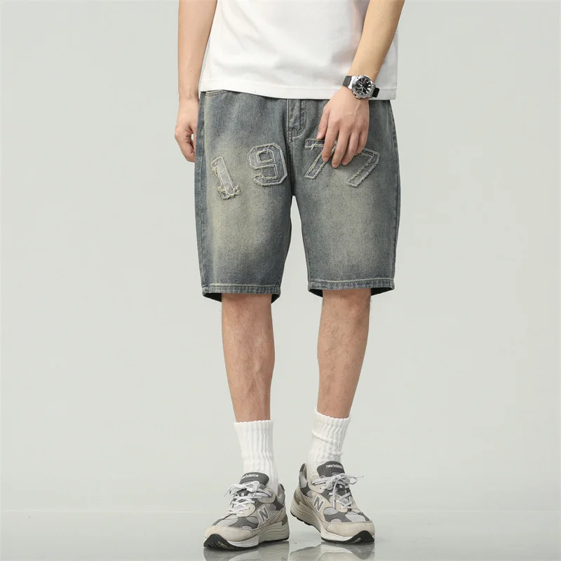 

Tide Five-point Jeans Men's Denim Shorts Hip Hop Casual Short Pants Summer Loose Male Bottoms Clothing