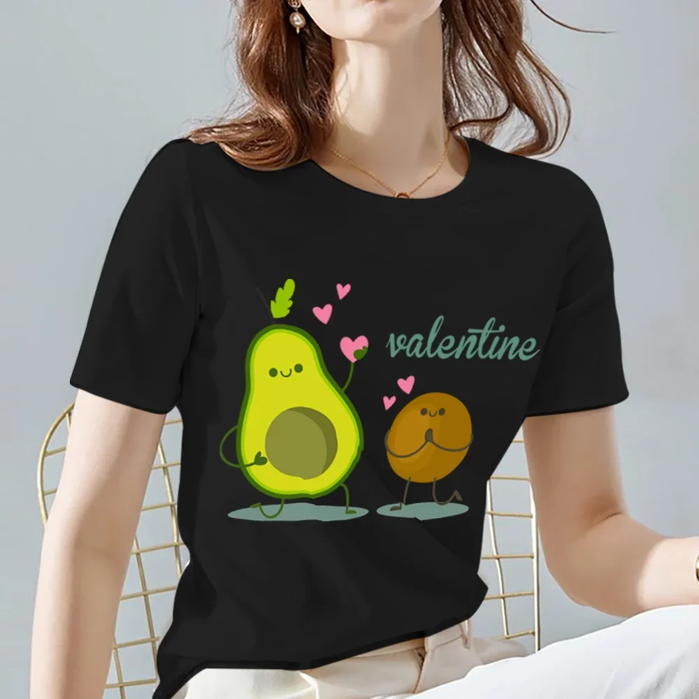 Camiseta feminina estilo abacate, camiseta de manga curta estampada preta e macia de alta qualidade para o verão