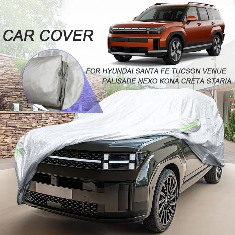 

Водонепроницаемый, анти-УФ, пылезащитный чехол для автомобиля из полиэстера 210T для Hyundai BAYON, CRETA, KONA, NEXO, PALISADE, SANTA FE, STARIA, TUCSON, VENUE