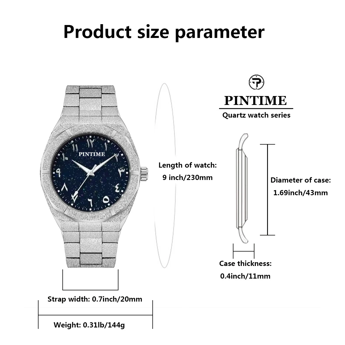 Men's Quartz Watch, Sandblasted with Diamond Powder, Arabic Numeral Dial with Star-Shaped Pattern Quartz Movement
