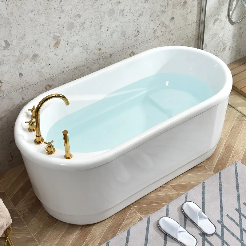 European-Style 1.2m-1.7m Oval Acrylic Chaise Soaking Bathtub Whirlpool Massage Drainer Free-standing for Adults for Hotels