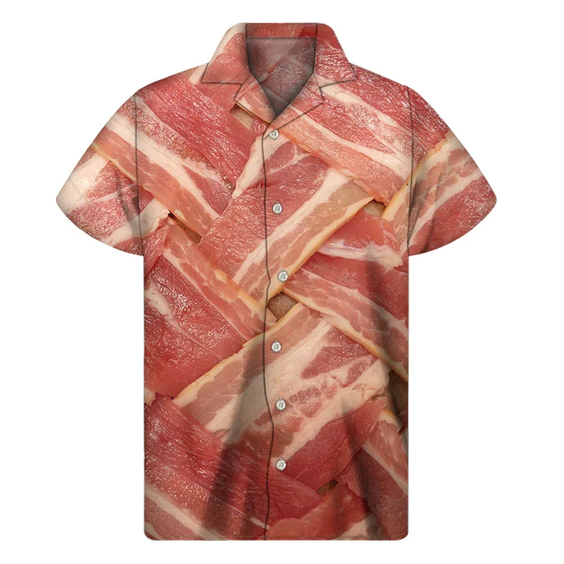 

Creative Egg Bacon 3D Print Hawaiian Shirts Men Women Personality Summer Lapel Shirt Loose Short Sleeves Tops Button Blouse