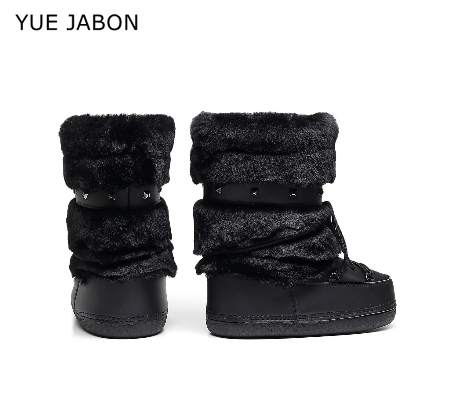Winter Fur Cross Tied Rivet Snow Boots Women Round Toe Slip On Black Ankle Boots 2026 Winter Warm Anti-slip Boots - view 3