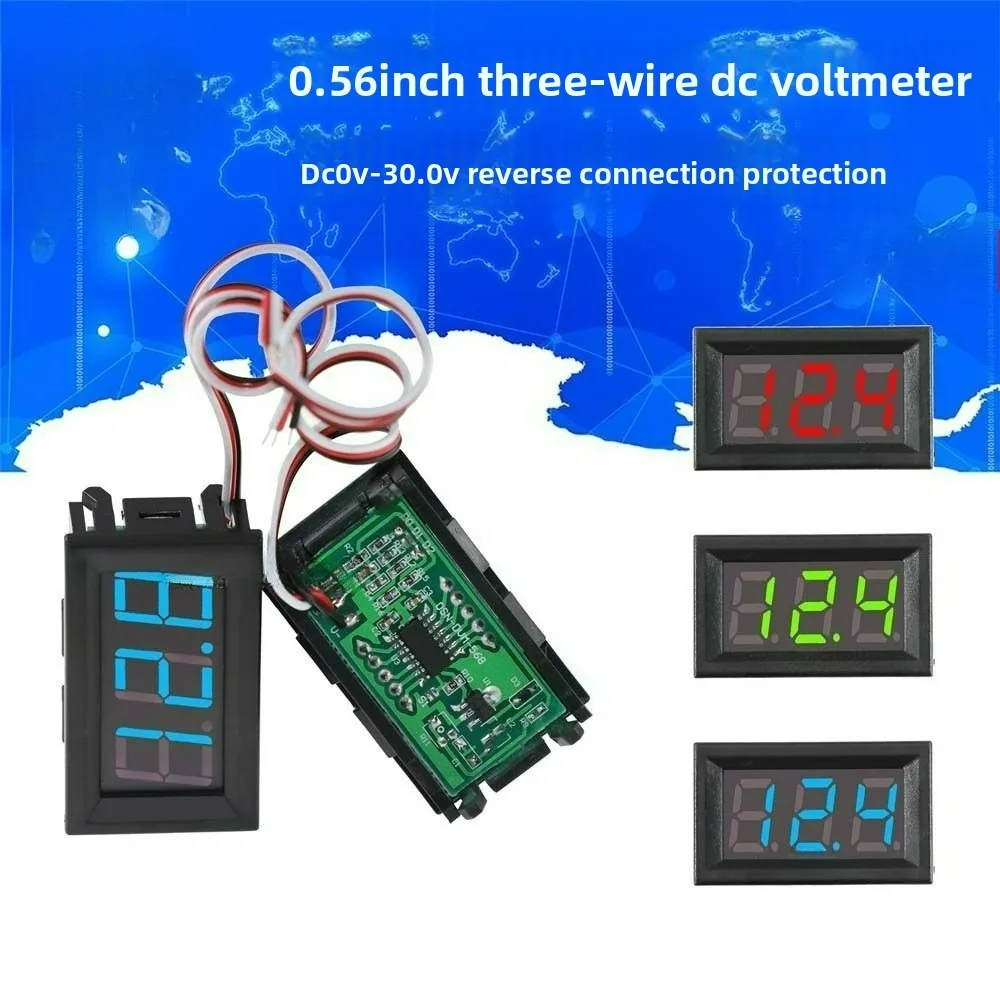 Voltage Gauge 3-Wire DC - 0.56-Inch LED Display, DC 0V-30.0V Range Features Reverse Connection Protection Easy-Install