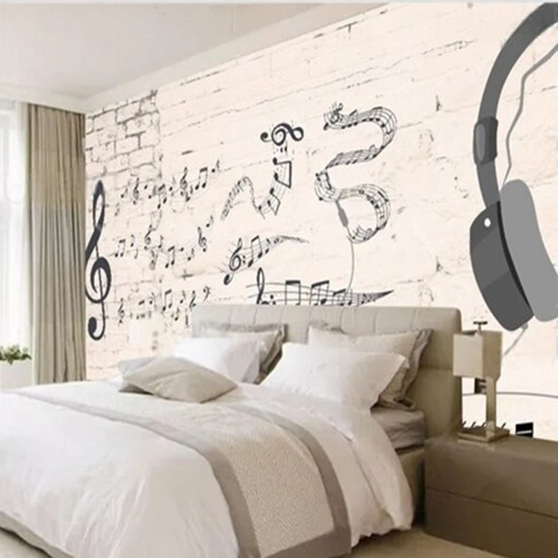 Retro brick wall hand-painted rock music workwear custom TV luxurious home decoration background wall