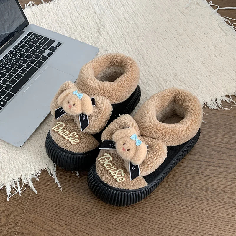 Winterschuhe für drinnen und draußen für Mädchen 2025 |   Koreanische Baumwollstiefel im süßen Stil |   Rutschfeste warme Hausschuhe mit klobiger Sohle
