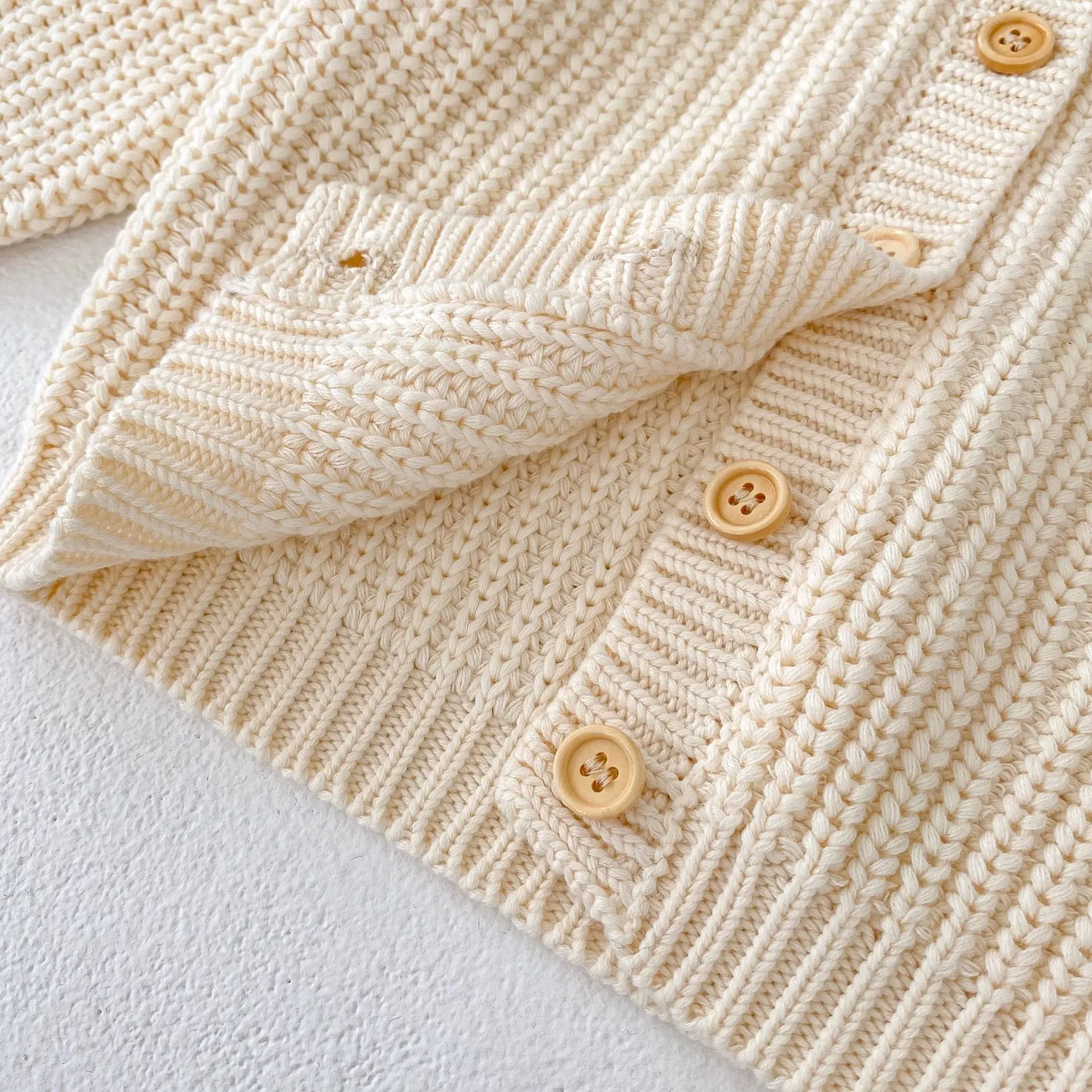 Baby Sweater Coat Autumn 2026 Solid Color Beige Knitted Girl's Sweater Long-sleeved Coat 0-3Year Kid's Cardigan Sweater