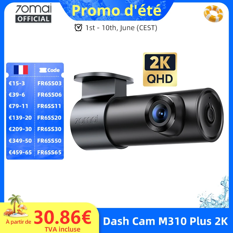 Caméra embarquée 70mai M310 Plus 2K 1440P 143 ° FOV F1.55 Contrôle vocal intelligent Surveillance de stationnement 24h Vision nocturne 70mai M310 Plus 2K Caméra embarquée
