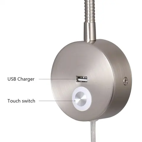 Tokili Plug in Lamp for Reading with USB Port Touch On/Off/Dimmer Wall Mounted Spotlight Bed Headboard Goose Neck Sconce Light