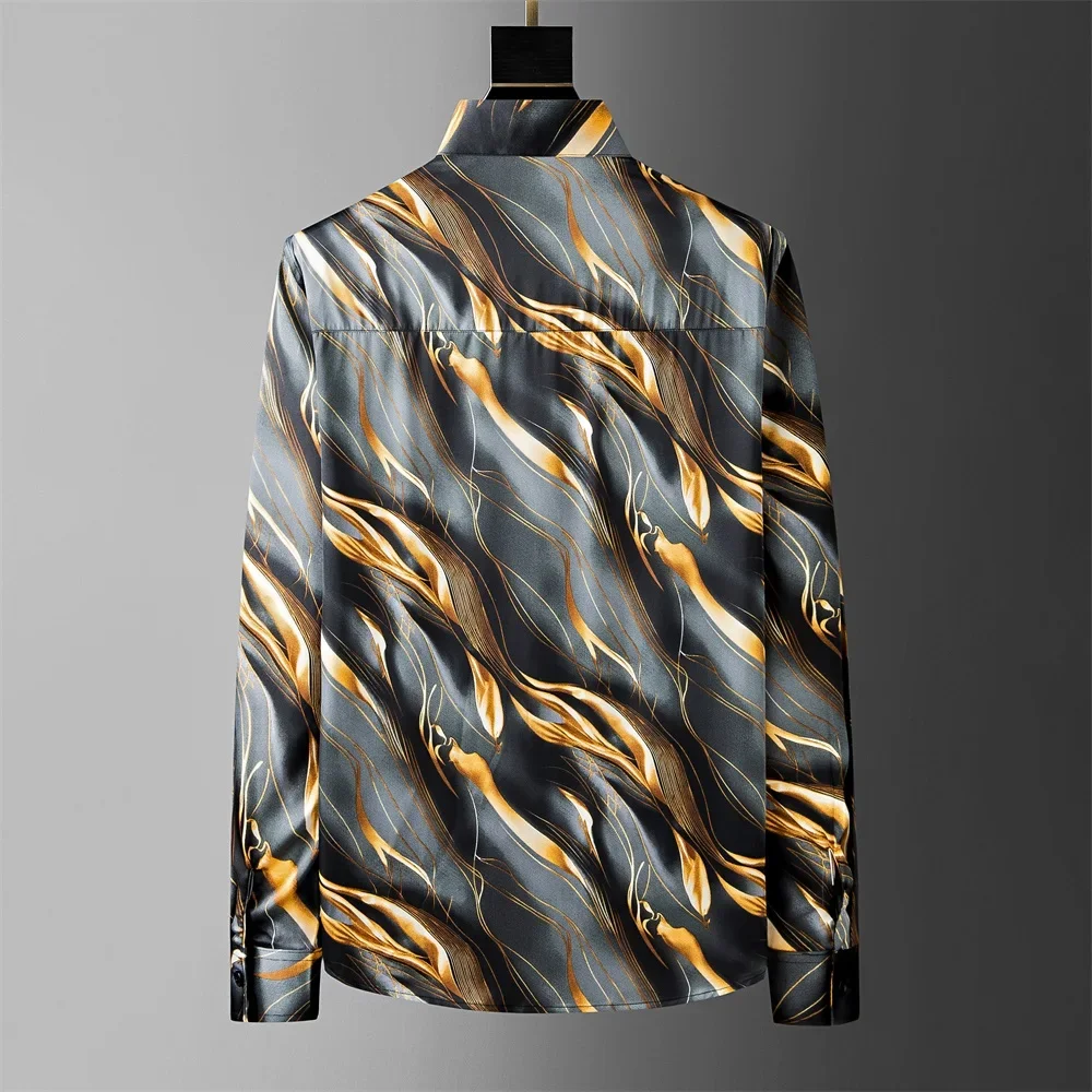 M-4XL Artistic Striped Printed Shirt for Men Long Sleeve Loose Shirts Fashion Casual Business Social Shirt Streetwear 2024