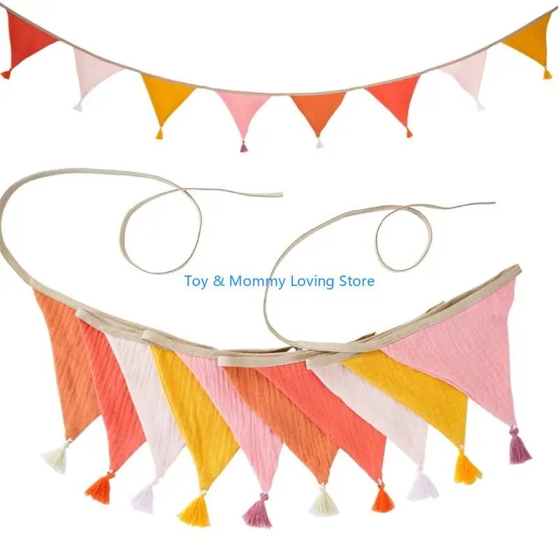 لافتات Y1QF سهلة التعليق من الكريب القطني ذات مهدب لتزيين جدران غرفة نوم الأطفال لحفلات المهرجانات والأنشطة العائلية