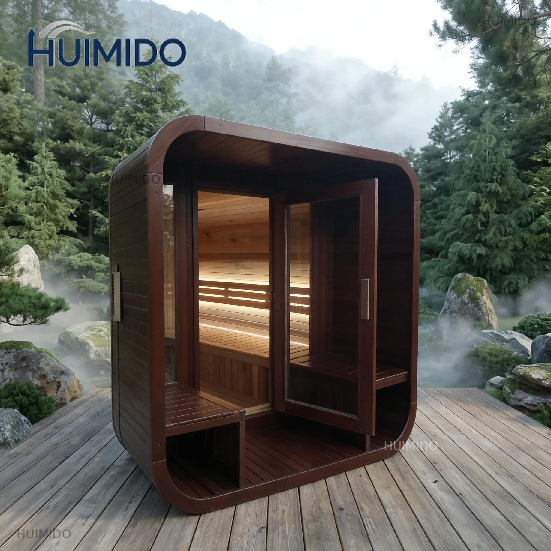 New design Solid wood traditional sauna 6-person dry steam cube outdoor sauna with sauna stove Redwood
