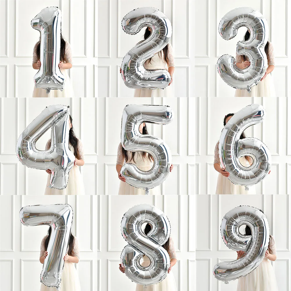 40 inch silver numeral slim body American version aluminum film balloon birthday party decoration