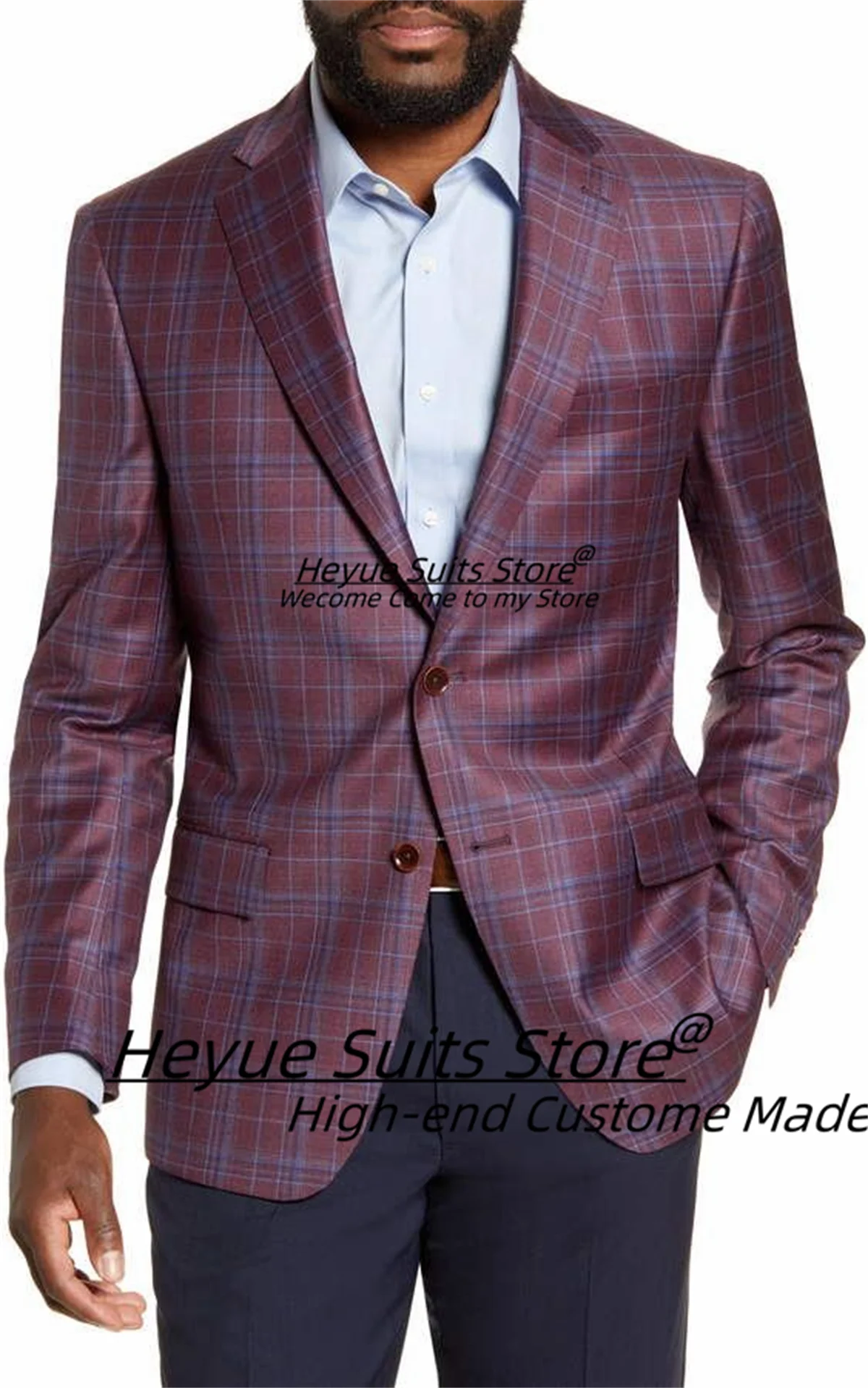 

Formal Plaid Men Suits Customized Slim Fit Notched Lapel Groom Wedding Tuxedos 2 Pieces Sets Male Prom Blazers Costume Homme