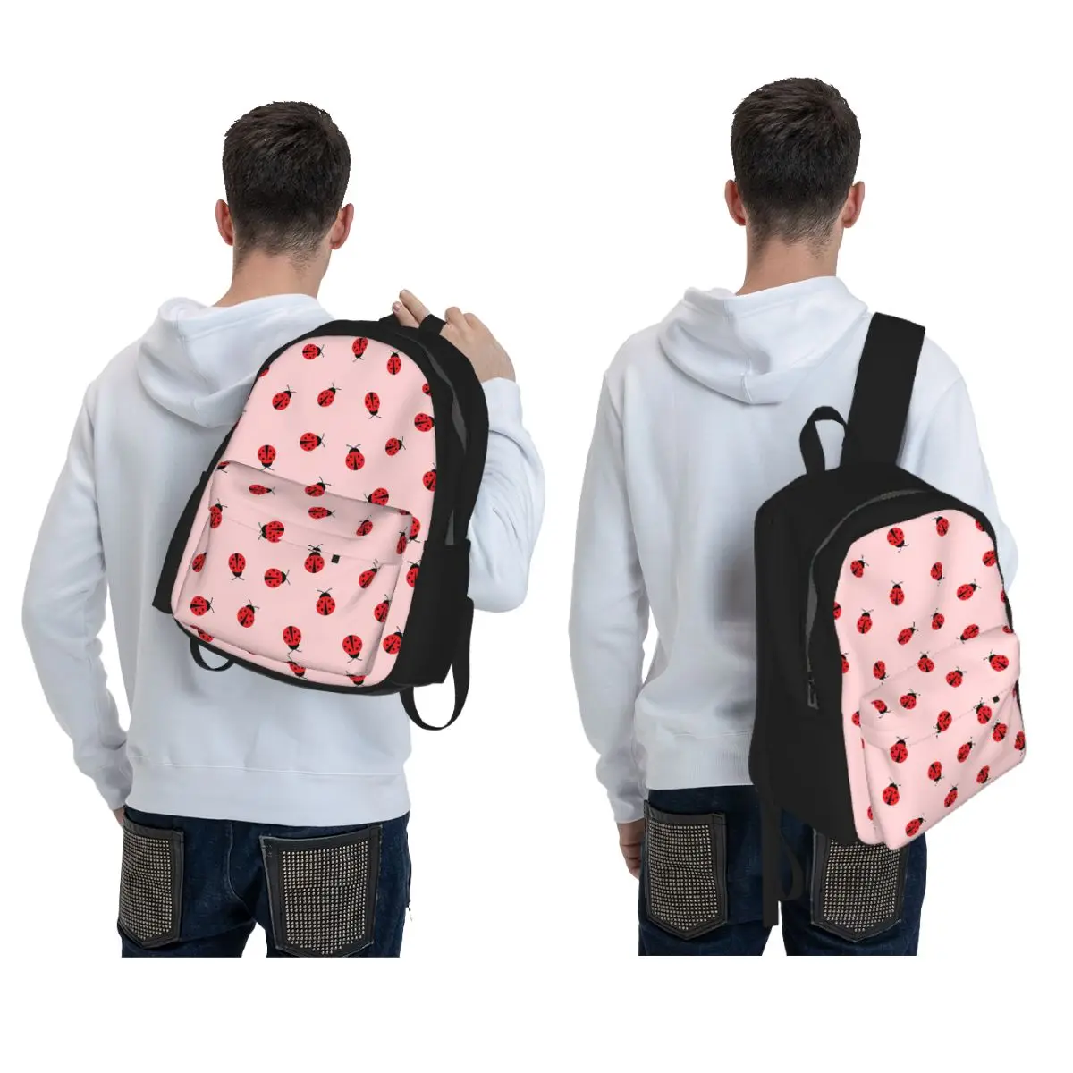 Cute Ladybug Pattern On Pink Background Backpack Student BookBag Kids School Bag Computer Shoulder Bags for Men Women