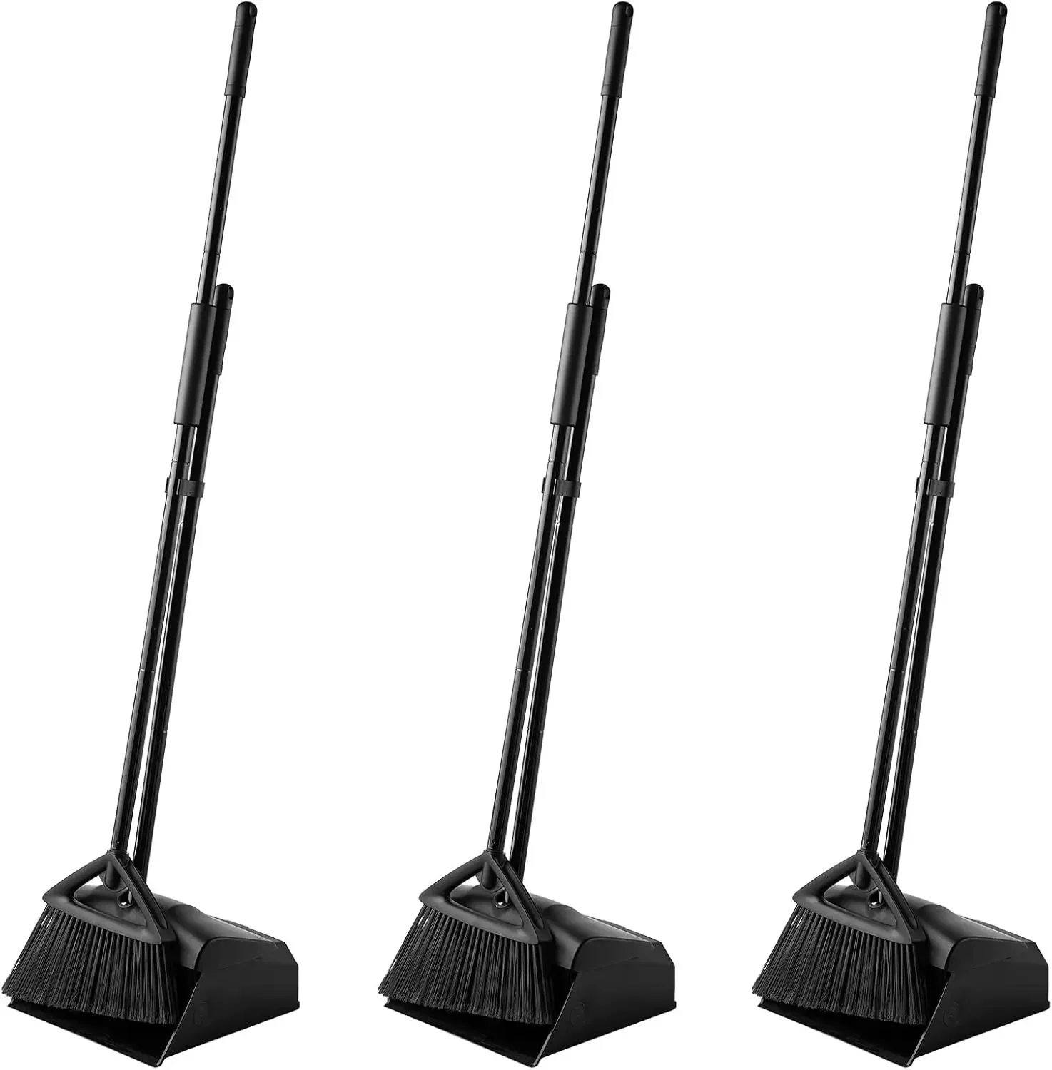 

3 Pack Large Heavy Duty Broom And Dustpan Set For Outdoor Garage Courtyard Sidewalk Deck Home Kitchen Office Lobby Black