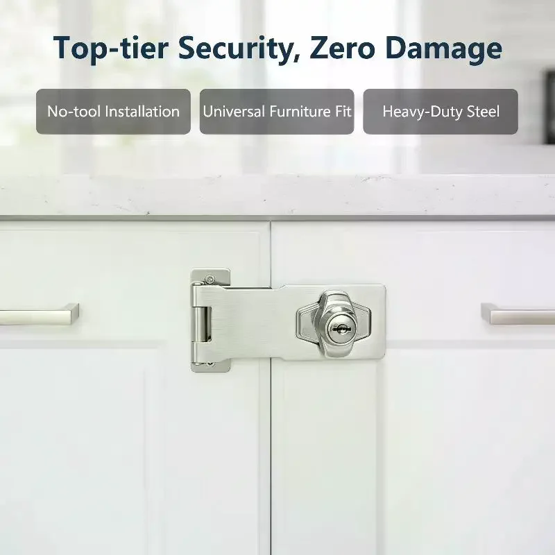 Stainless Steel Locking Hasp Latch Padlock Compatible Anti-Theft Durable for Door Cabinet Shed Toolbox Security Hardware