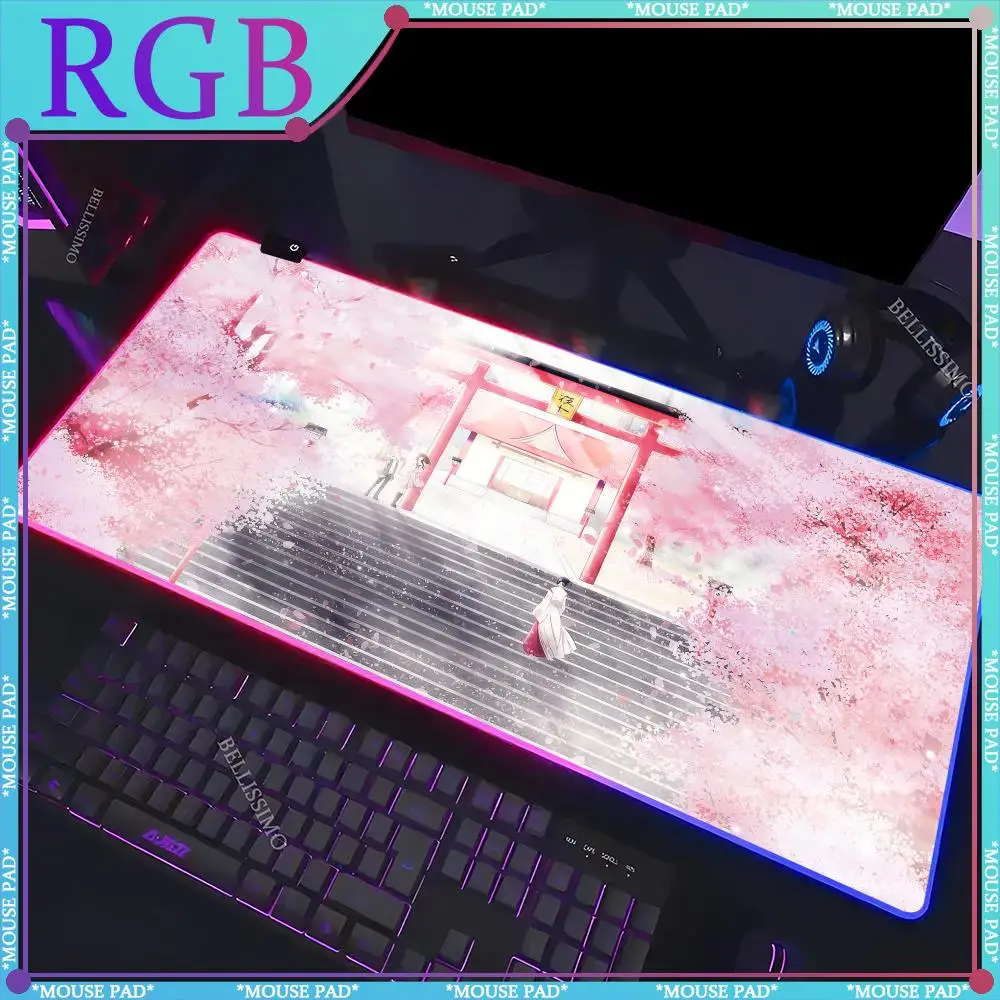 RGB N_Noragami 컴퓨터 게임용 마우스 패드, 발광 키보드 패드, 고무 게임용 컴퓨터 패드, 책상 패드 잠금 가장자리 발광 마우스 패드