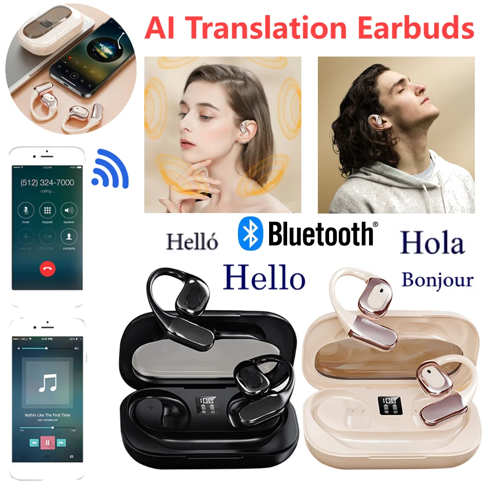 Translator Earbuds Bluetooth 5.4 Real Time Translation Headphones Noise Cancelling Instant Translated Smart Wireless Headset