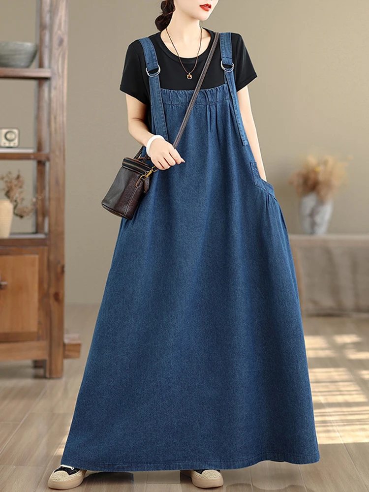 فستان طويل فضفاض للنساء من NYFS بمقاس كبير من قماش الدنيم بحزام فيستدوس إلبيس لربيع وصيف وخريف فور سيزونز #2