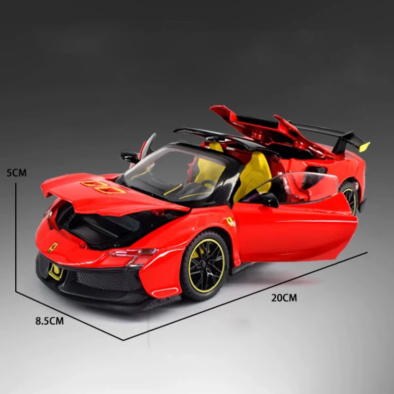 새로운 1:24 SF90 XX Stradale Supercar 합금 자동차 모델 소리와 빛 풀백 어린이 장난감 수집품 생일 선물