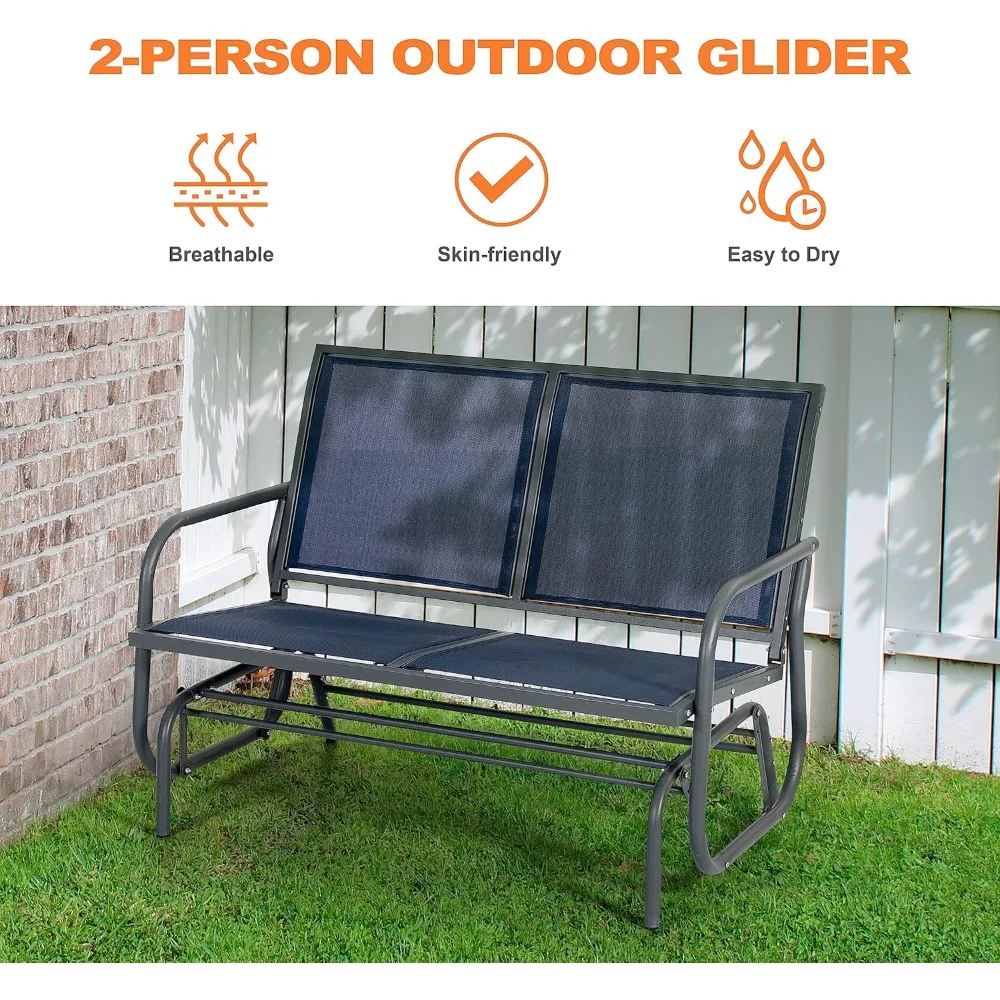 2-Personen-Terrassengleiter, Outdoor-Gleiterbank, Terrassen-Doppelschaukel-Schaukelstuhl, Loveseat mit strombeschichtetem Stahlrahmen und