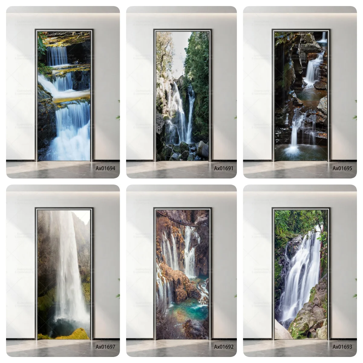 Nature Waterfall Door Sticker Multiple Designs Waterproof Peel and Stick Decals for Cabinets Wardrobe Door Aesthetics Decor