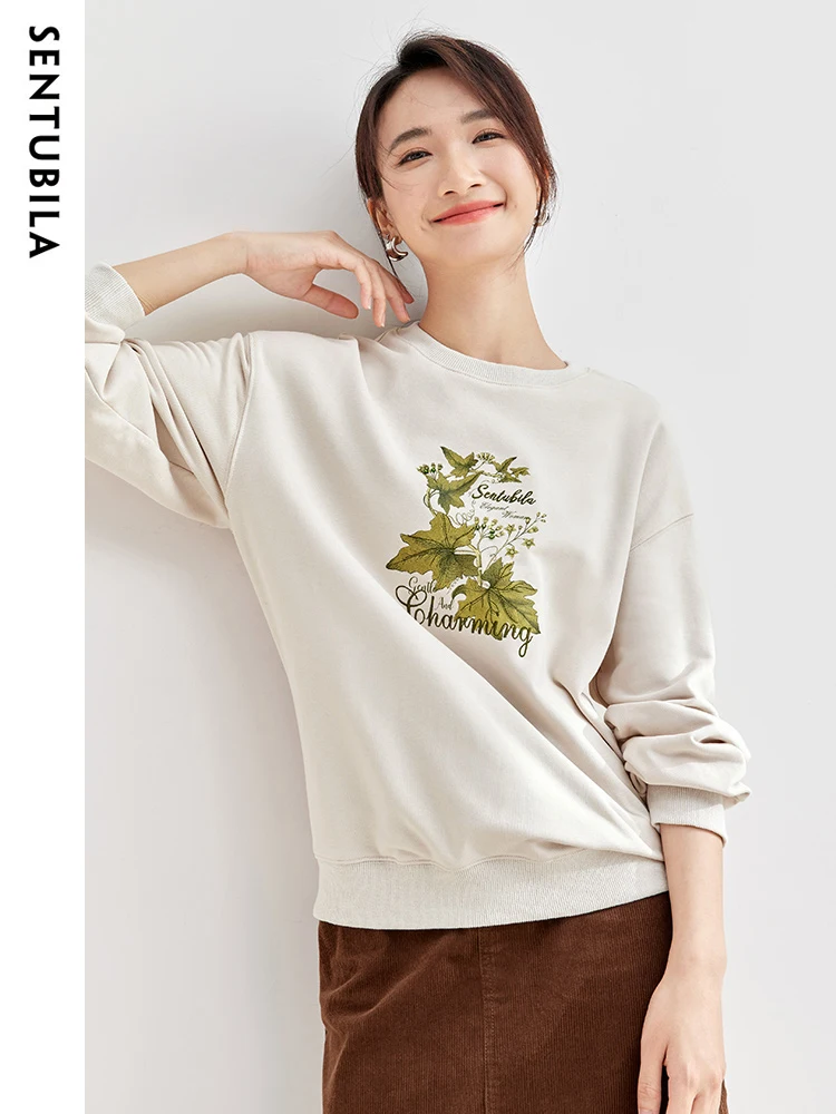 SENTUBILA Autumn Letter Print Oversized Sweatshirt Women Graphic 2024 Casual loose Office Lady Pullovers Hoodies Tops 133A50869