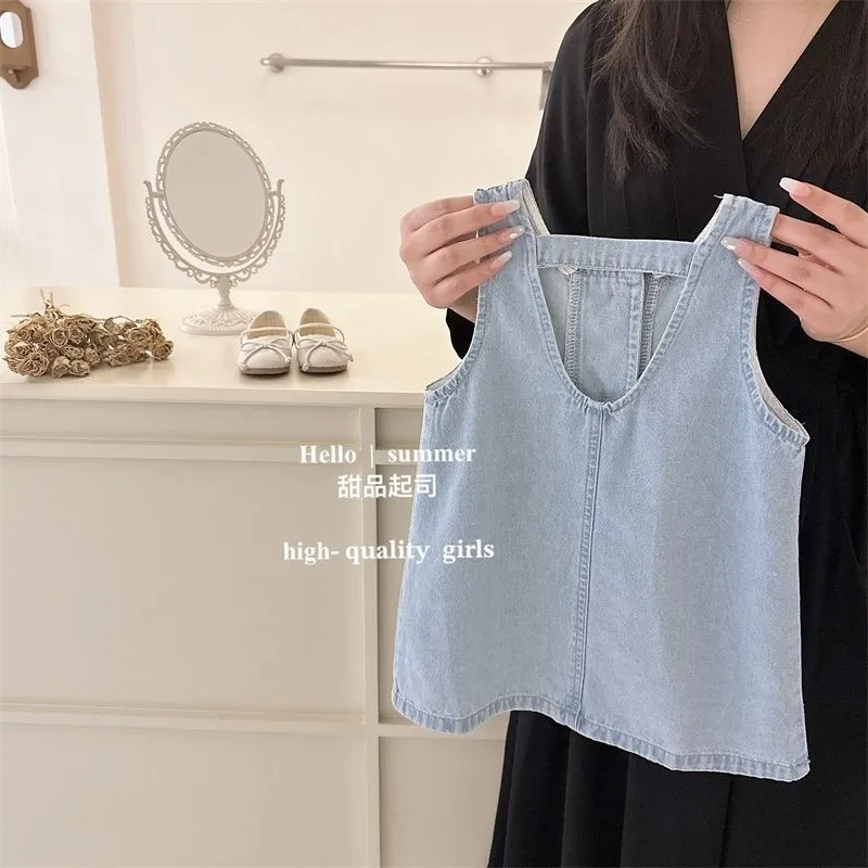 Baby Girl Denim Vest Dress Summer Thin Children's Korean Style Sleeveless Camisole Dress