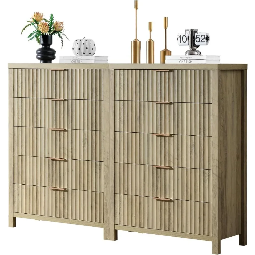 5 Drawers Dresser, 44 Inches Tall Modern Dresser for Bedroom, Curved Profile Design Chest of Drawers, Wood Drawer Organizer