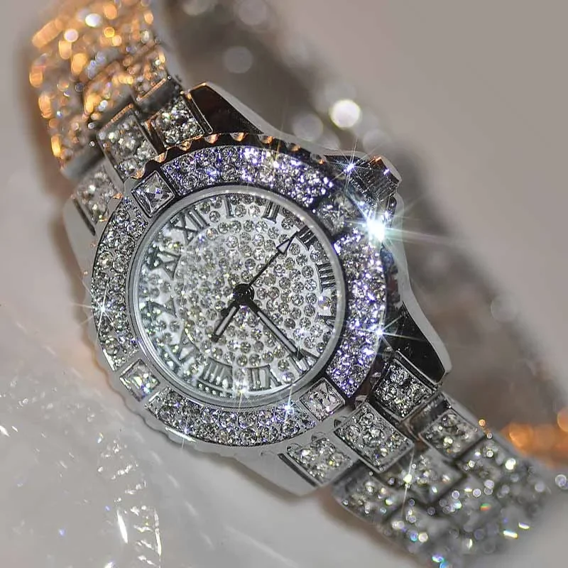 Fashion Women Watch Bling Crystal Full Steel Casual Ladies Watches Female Quartz Watch Diamond Wristwatch For Women Girl\'s Clock