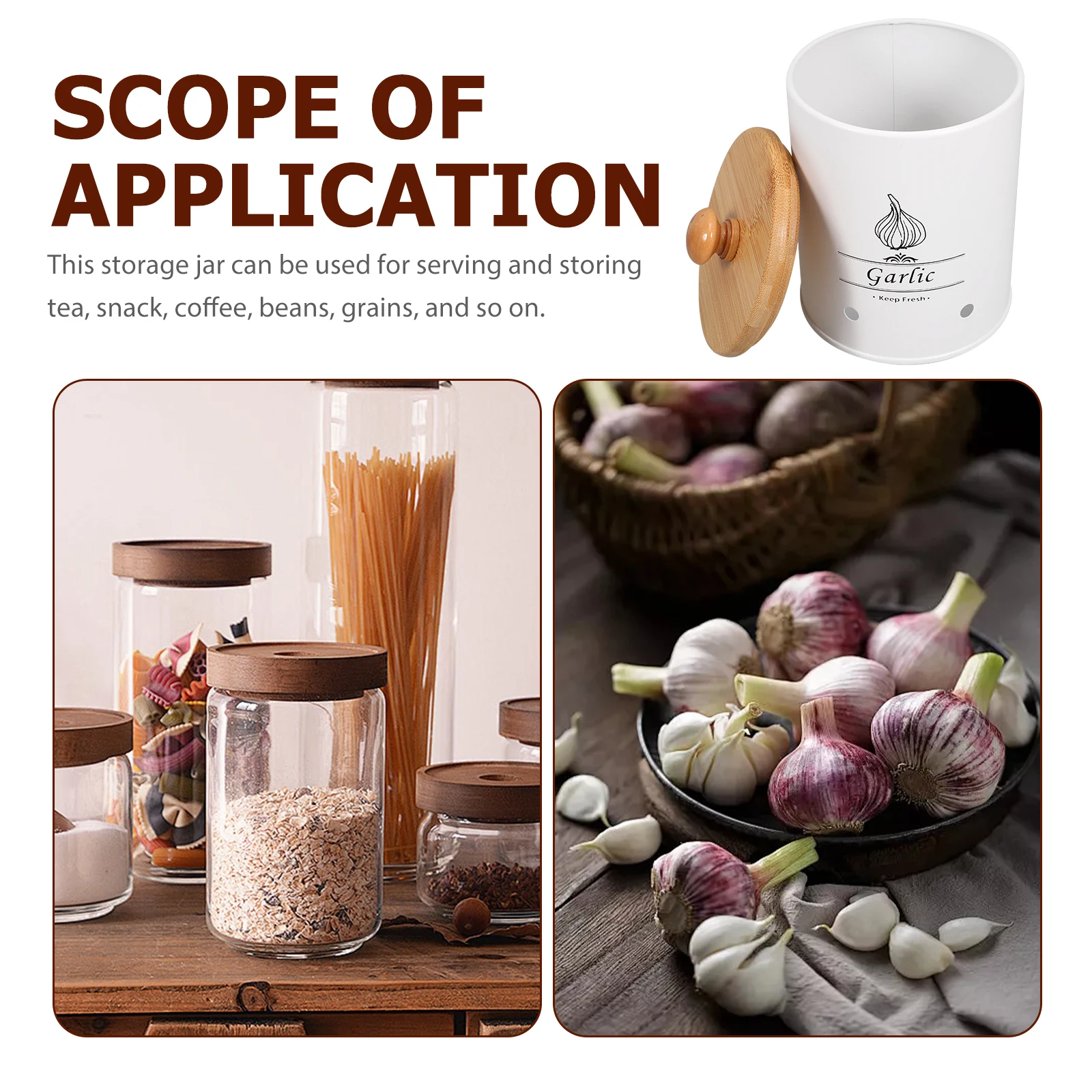 

1pc Bamboo Lid Freshness Storage Jar Simple Design Kitchen Countertop Organizer Garlic Ginger Container For Home Restaurant