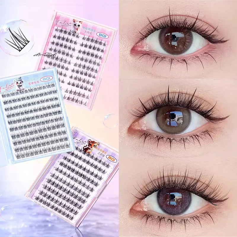 10 linhas de grande capacidade sem cola cílios postiços único cluster 11-12mm c-encurvado cílios autoadesivos naturais