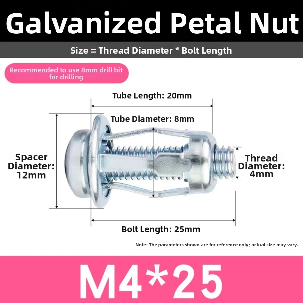 10pcs Carbon Steel Petal Screw Anchors M4 M5 M6 M8 Self-Locking Design Expansion Plug Kit Expansion Mechanism