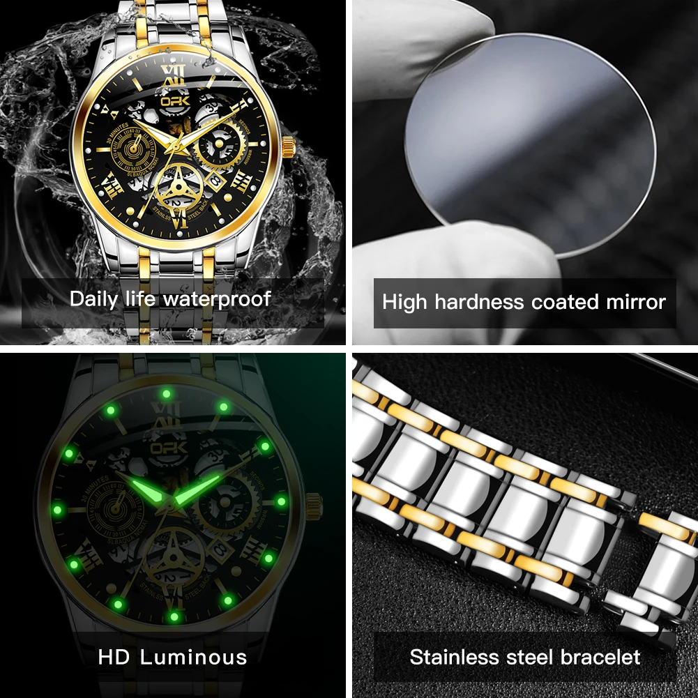 OPK 8135 Mens Watch New Fashion Brand Luxury Quartz Watch Stainless Steel Watches For Men Waterproof Luminous Chronograph Date