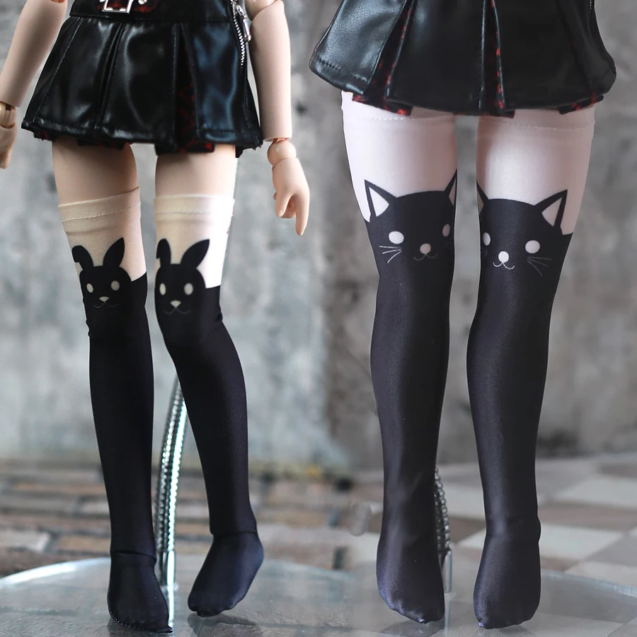 New 1/3 1/4 Cute Retro Little Black Cat Over Knee Socks/Little Black Rabbit Print Socks BJD DDDY MSD Doll Socks Doll Accessories